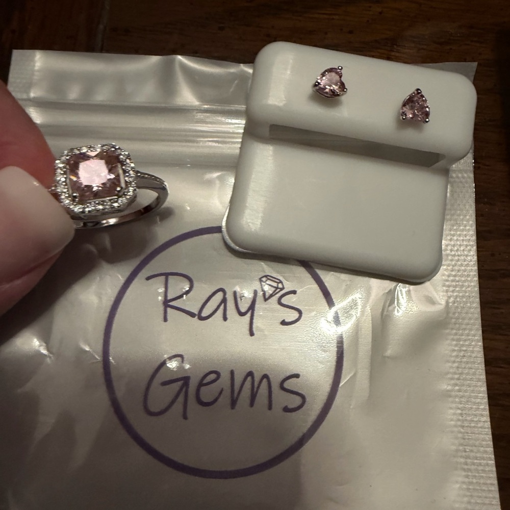 Moissanite Pink sapphire Stone Ring and Earring Set